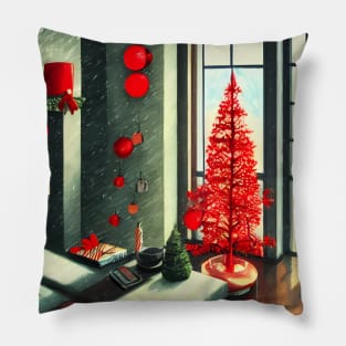 Wonderful Time with Red Christmas Tree with Christmas Traditions Xmas Ornaments Pillow