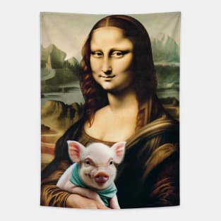 Mona Lisa's Piggy Pal: Celebrate National Pig Day Tapestry