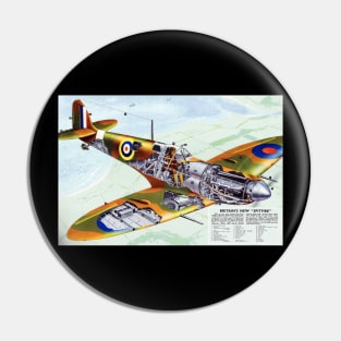 Restored Reprint of Britain's New Spitfire Airplane and Specs Poster Pin