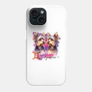 Gemini Zodiac Sign Cute Twin Yorkies Watercolor art Phone Case