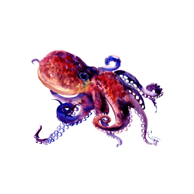 Octopus, Red Purple Ocotpus Artwork by surenart