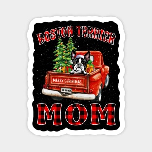 Christmas Boston Terrier Mom Santa Hat Truck Tree Plaid Dog Mom Christmas Magnet