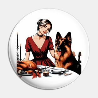 Lady And German Shepherd Thanksgiving Pin