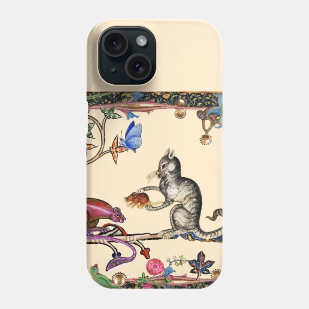 WEIRD MEDIEVAL BESTIARY THREE HUNTER CATS AND MOUSE Phone Case by BulganLumini