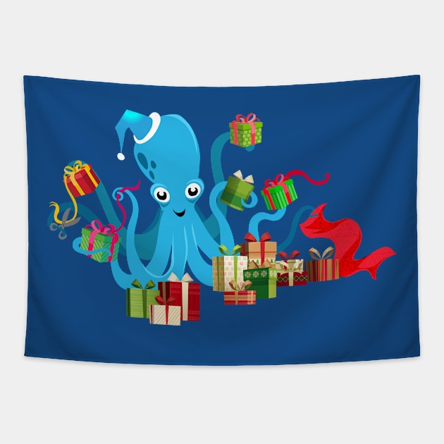 Octopus Wrapping Presents Tapestry by Peppermint Narwhal