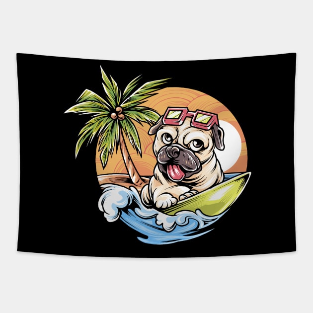 Summer Chillin Dog Surf Tapestry by Wagum Std