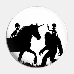 Alien Riding Unicorn Funny Sasquatch Aliens Pin