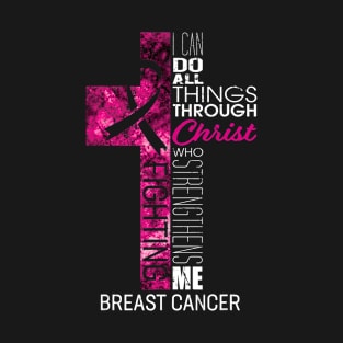 Breast Cancer Awarenesss Pink Cross Christian Verse Mom T-Shirt