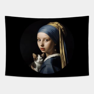 Girl with the Pearl Earring and Cat Tapestry