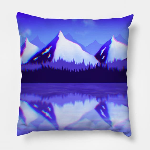 Blue Purple Mountains nature Landscape with chromatic aberration Pillow by galaxieartshop