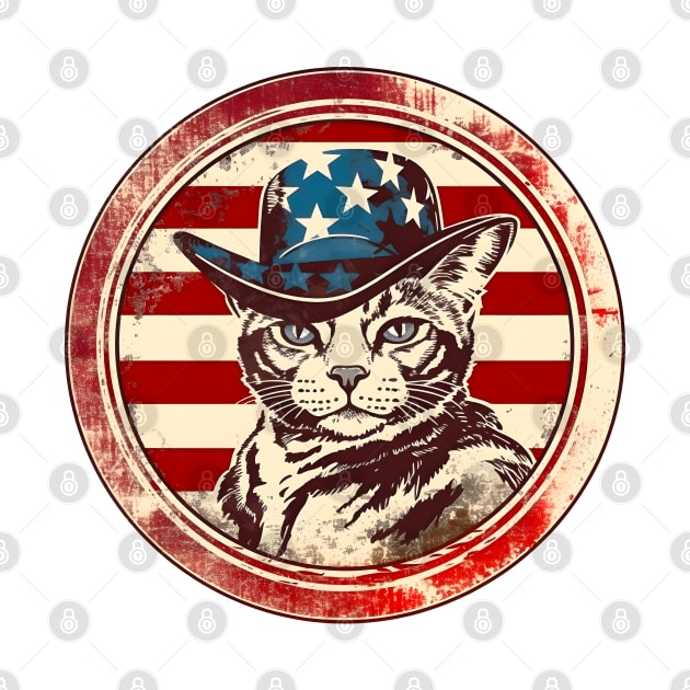 Cat in Hat Retro American USA Flag 4th July Pop Art Cat Lovers by Ai Wanderer