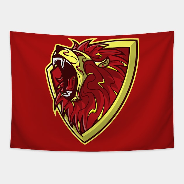 the scarlet and gold brave lion shield Tapestry by FamiFriki_V