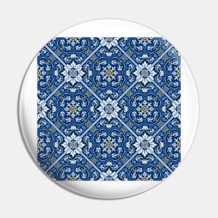 Barcelos Azulejo Tile Pattern // Blue & Gold, hand painted Pin