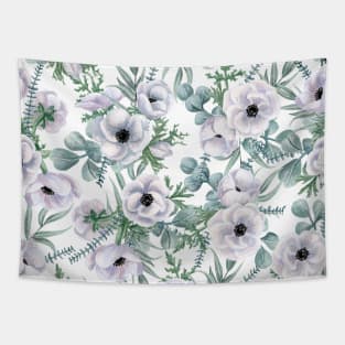 Watercolor Anemone and Eucalyptus Pattern Tapestry