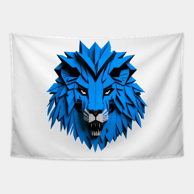 Origami Blue Lion Tapestry by Squidoink