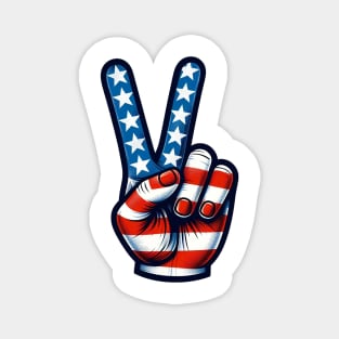 4th Of July USA Flag Peace Sign Hand Patriotic Magnet