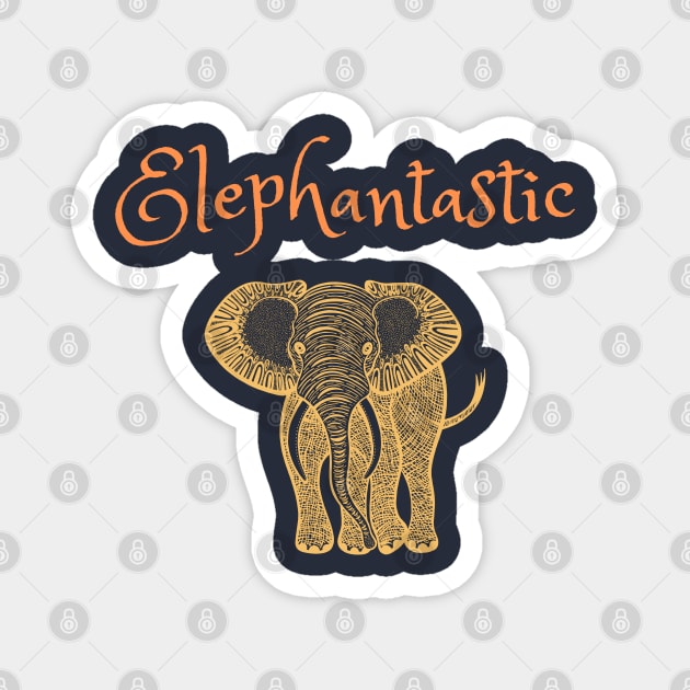 Elephantastic - orange and yellow Magnet by Green Paladin