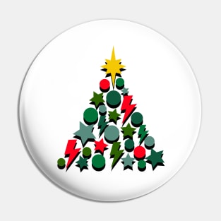 Red and Green Christmas Tree, Lightning, Star and Baubles Pin