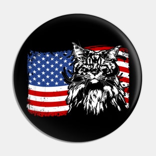 Proud Maine Coon American Flag patriotic cat Pin