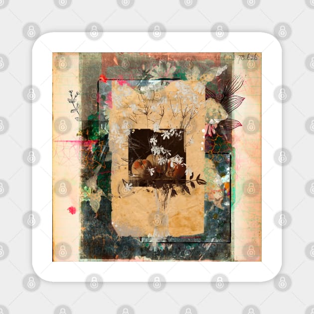 Still life with flowers and peaches collage Magnet by Victoria Herrera Collagist