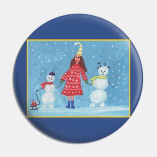 Snow Fairy with Snowmen Pin