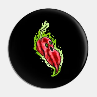 Scary Hot Ghost Pepper With Face Halloween Pin