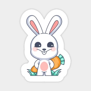 Cute bunny hiding carrots behind her body Magnet