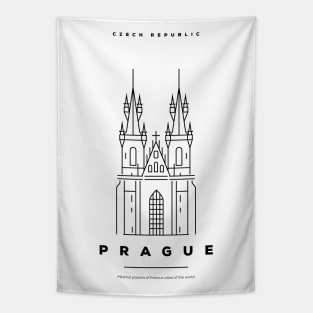 Prague Minimal Black Line Design Tapestry