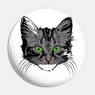 Green Eyed Grey Kitten Pin