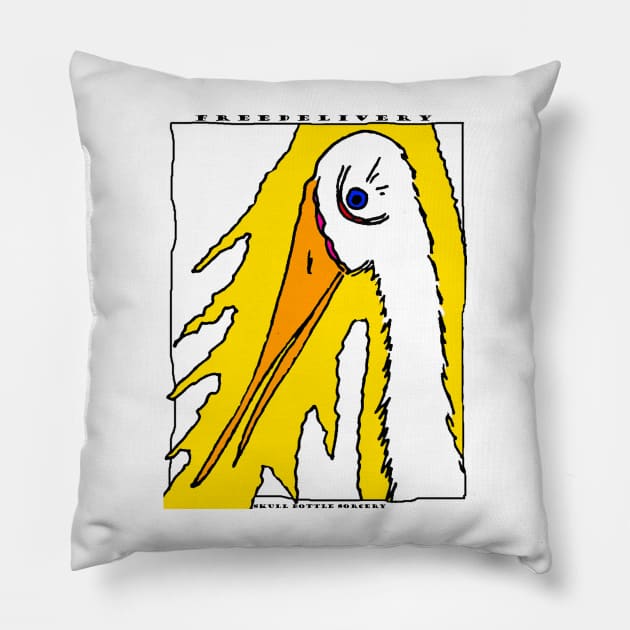 Magic Stork Free Delivery Pillow by Skull Bottle Sorcery