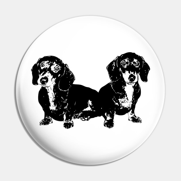 Pair of Dachshund Puppies Pin by tribbledesign