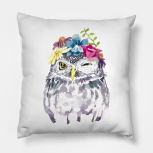 Watercolor Floral Owl Pillow