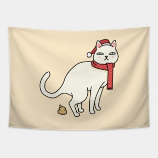 Christmas WhiteCat Pooping Tapestry