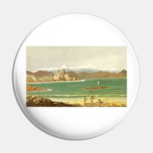 People in the beach, vintage image Pin