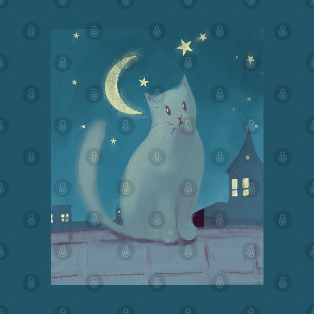 Cute cat on the roofs at night by Mimie20