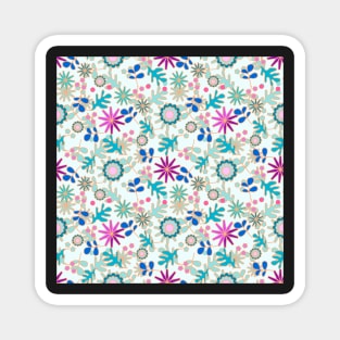 Light Blue Floral Retro Pattern Magnet