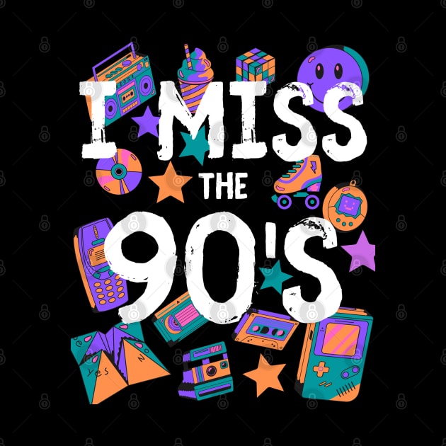 I Miss the 90's Nostalgia Vintage 1990s Throwback T-Shirt Orange/Purple/Turquoise/Pink by Jack of All Dreams