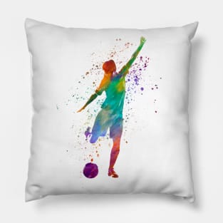 Woman footballer in watercolor Pillow