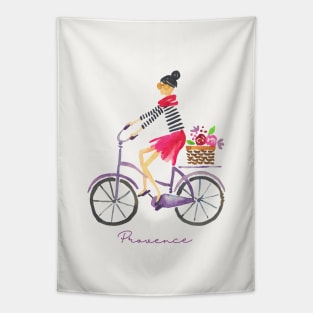 Provence France Biking Bicycling Cute French Girl's Woman's Tapestry