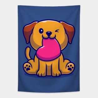 Cute Dog With Love Cartoon Vector Icon Illustration Tapestry