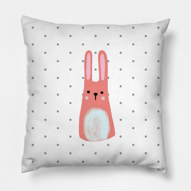 Happy rabbit in polka dots Pillow by bigmomentsdesign