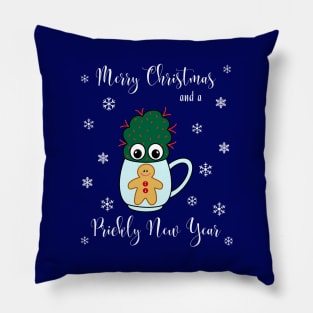 Merry Christmas And A Prickly New Year - Small Cactus With Red Spikes In Christmas Mug Pillow