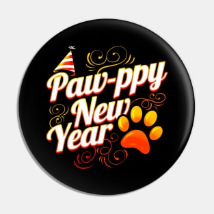 Cat And Dog Lover - Paw-ppy Happy New Year Pin