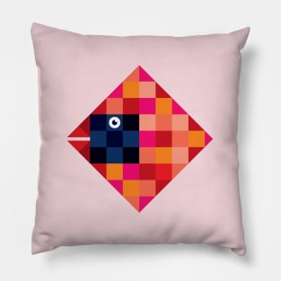 Cardinal Bird in Square Checkered Flag Pixel Style Pillow