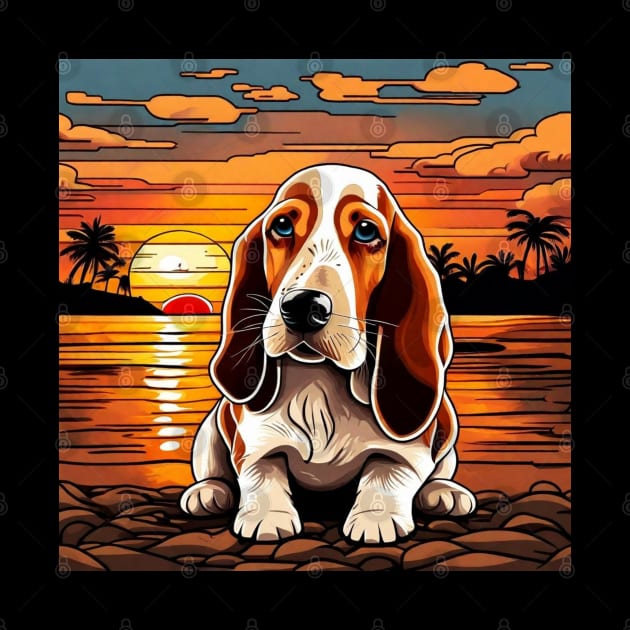 Basset hound dog in the sunset gift ideas for kids and adults by WeLoveAnimals