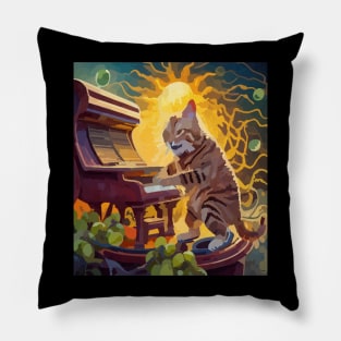 cat playing piano with grapes Pillow