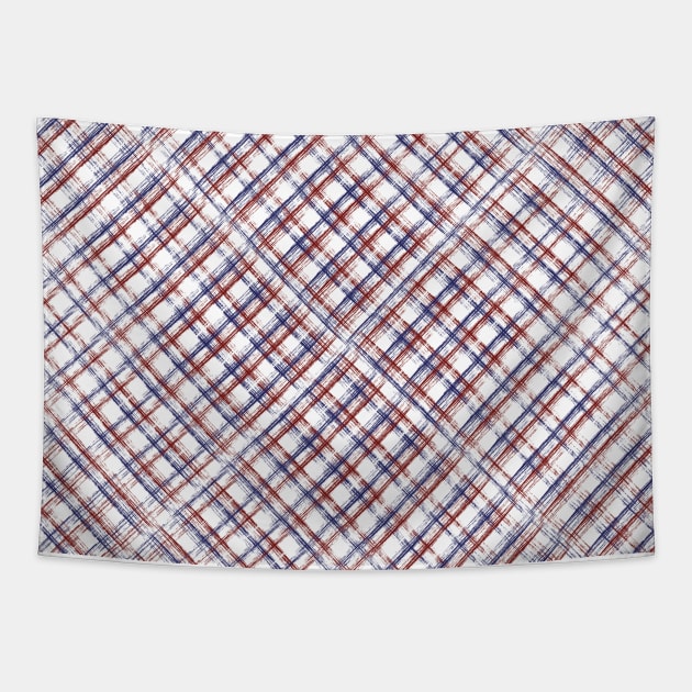 Thin Lines Blue Red White Plaid Tapestry by PSCSCo