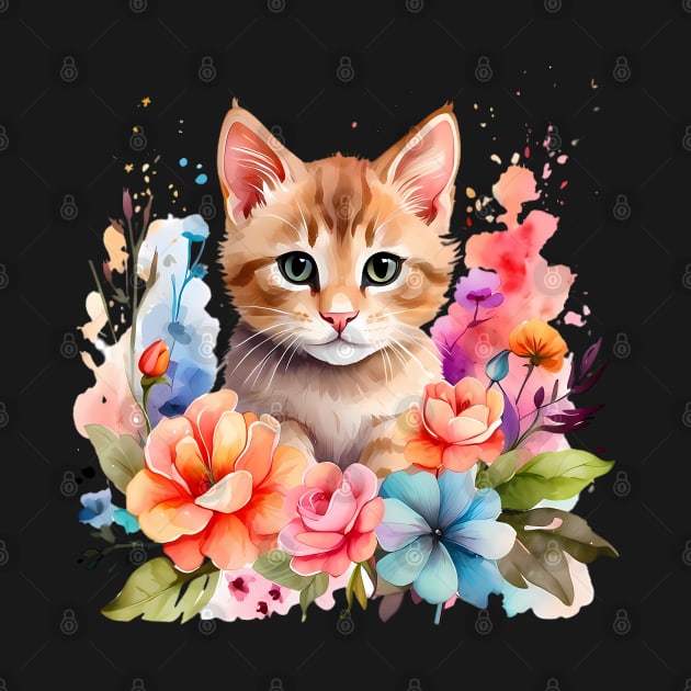 A cat decorated with beautiful watercolor flowers by CreativeSparkzz