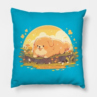 Kawaii Sunset Golden Pup Pillow