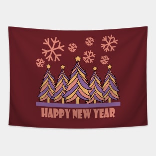 Happy New Year 2024 Tree Snowflakes Tapestry